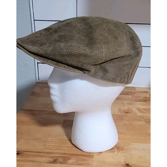 New Men's Brown Leather Ascot Newsboy Hat Gatsby Cabbie Cap Outback Trading Co - Picture 1 of 9
